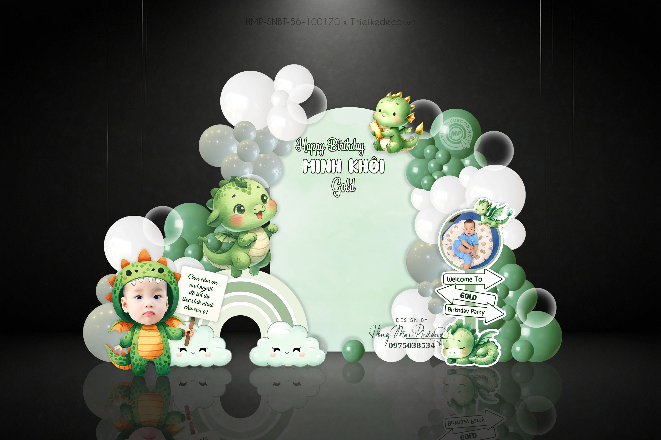 Tiệc sinh nhật bé trai tuổi rồng tone xanh lá